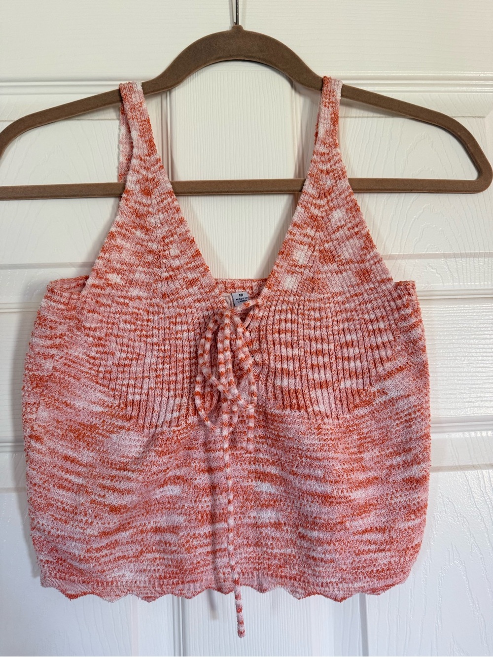 Crochet Tank with orange, pink and cream stitching